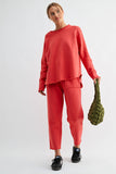 100% Cotton Loose-Fit Long Sleeve Dolman Top in Brushed Brick