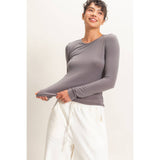 Crew Neck Long Sleeve Top in Black