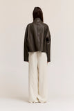High Collar Snap Buttons Up Vegan Leather Jacket