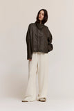 High Collar Snap Buttons Up Vegan Leather Jacket