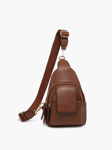 Sling Bag with Flapover Pocket in Brown