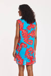 Shift Dress with Baroque Swirls in Blue & Red
