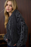 Washed Cable Knit Pullover Sweater in Charcoal