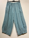100% Linen Striped Trousers in Pink