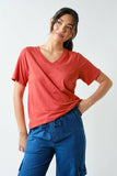Cotton Blend V-Neck Tee in Blushed Brick