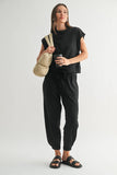 Cotton Blend French Terry Joggers in Black