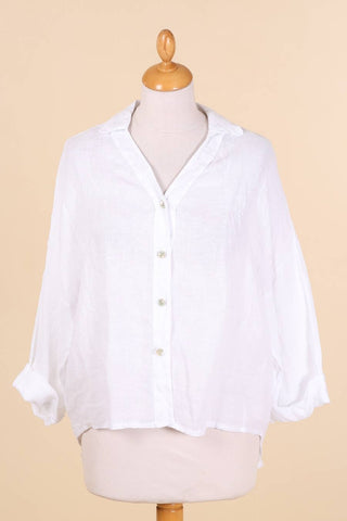 100% Linen Button-Down Shirt Jacket in White