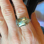 Gold Wire Wrapped Ring with Smoky Green Rectangle Crystal