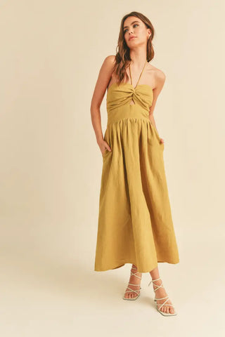 Knotted Front Halter Neck Dress