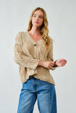 Oversized Washed Cable Cardigan in Taupe