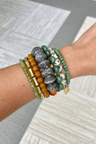 Jade, Jasper, Magnesite, Porcelain, Glass, & Brass Wrap Bracelet