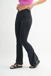 High-Waisted Yoga Pants with Crossover Front & Flare Leg in Black