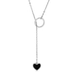 18K Gold PVD Coated Lariat Necklace with Black Heart in Gold