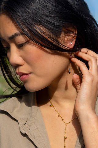 18K Gold Plated Tear Drop Threader Earrings