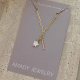 18K Gold Filled Bar & Shell Star Charm Necklace