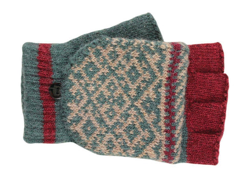 Fingerless Cap Knit Gloves in Teal