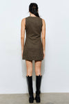 Boatneck Mini Dress in Brown Multicolor