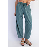 Cotton Blend Mineral Washed Barrel Pant in Jungle Green