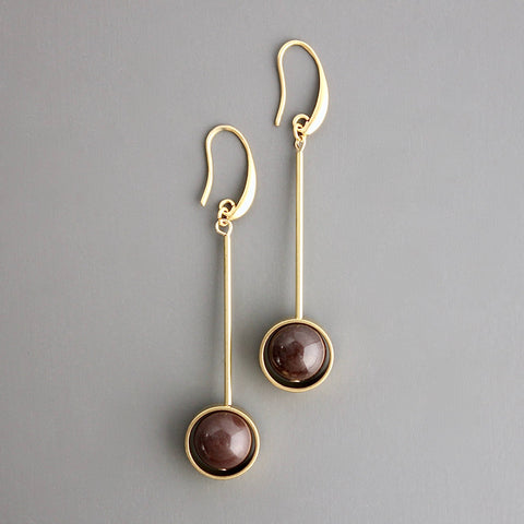 18K Gold Plated Brass & Brown Agate Earrings
