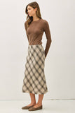 Plaid Print Midi Skirt in Mushroom