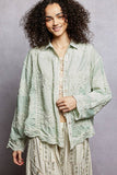 Embroidered Long Sleeve Blouse in Mint