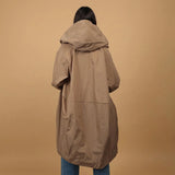 Oversized Hooded Waterproof Coat in Taupe