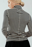 Striped Long Sleeve Turtleneck Top in Ivory & Rust