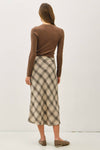 Plaid Print Midi Skirt in Mushroom