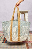 Crochet Woven Tote Bag with Dotted Texture in Ivory Sky Multicolor