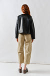 Faux Leather Jacket with Whipstitch Edge in Black