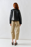 Faux Leather Jacket with Whipstitch Edge in Black