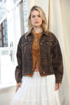 Vintage Oversized Washed Denim Trucker Jacket in Brown