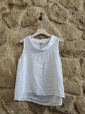 100% Linen Sleeveless Top with Boat Neckline in Brown