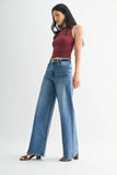 High-Rise Palazzo Full Length Straight Leg Jeans in Medium Wash