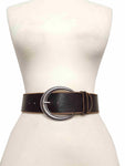 Wide Vintage Distressed Leather Belt in Black