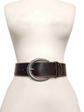 Wide Vintage Distressed Leather Belt in Black
