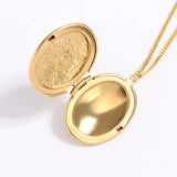 Stainless Steel Necklace with 18K Gold PVD Coated Textured Oval Locket