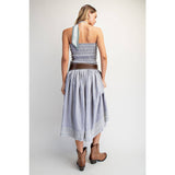 100% Cotton Strapless Smocked Midi Dress in Carolina Blue