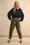 100% Cotton Washed Effect Corduroy Pants in Brown