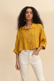 100% Linen Collared Crop Shirt in Beige