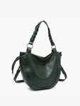 Paneled Hobo Bag with Twisted Handle & Long Strap in Mulberry