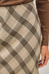 Plaid Print Midi Skirt in Mushroom