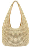 Crochet Woven Rattan Straw Wicker Hobo Bag in Beige