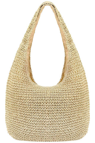 Crochet Woven Rattan Straw Wicker Hobo Bag in Beige
