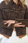 Vintage Oversized Washed Denim Trucker Jacket in Brown