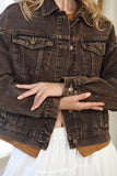 Vintage Oversized Washed Denim Trucker Jacket in Brown