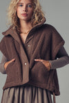 Quilted Collar Boxy Sherpa Vest in Black