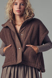Quilted Collar Boxy Sherpa Vest in Black
