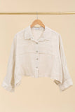 100% Linen Collared Crop Shirt in Beige