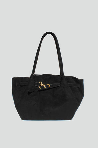 Faux Suede Shoulder Bag in Black